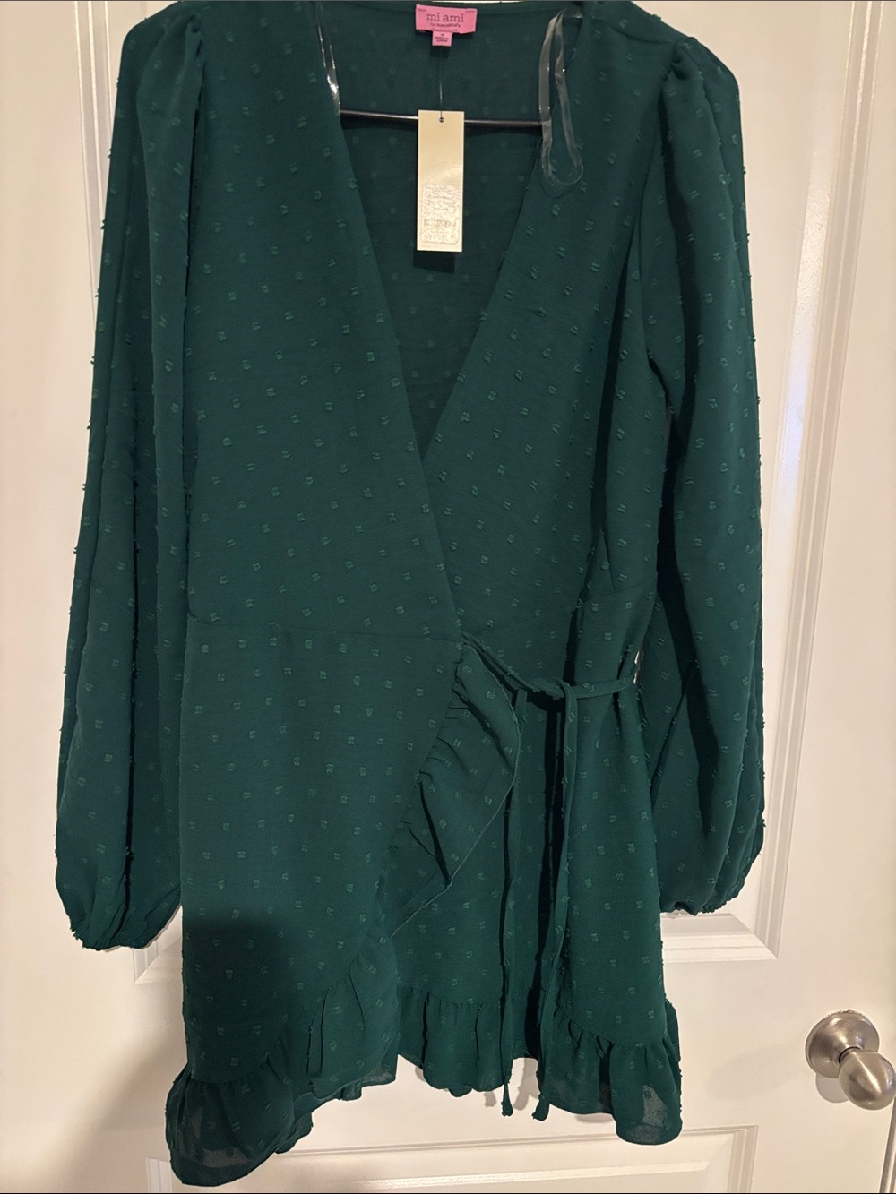Francesca's Collections Deep Teal Textured Wrap Mini Dress